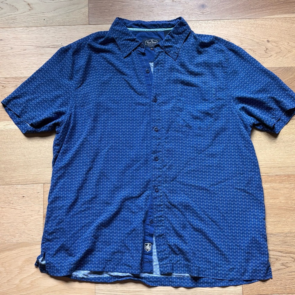 Nat Nast Men's Navy Casual Button Down Shirt 100 % Silk